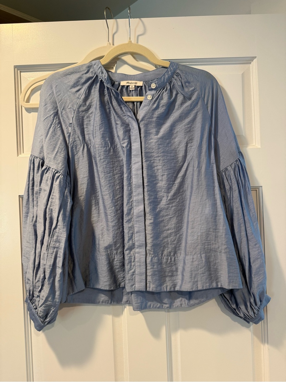 Madewell Powder Blue Balloon-Sleeve Button-Front Blouse